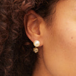 18K YELLOW GOLD DROP EARRINGS FEATURE 3.50TCW ROUGH CUT BROWN DIAMONDS AND ROUND PEARLS, BY SYLVA & CIE.