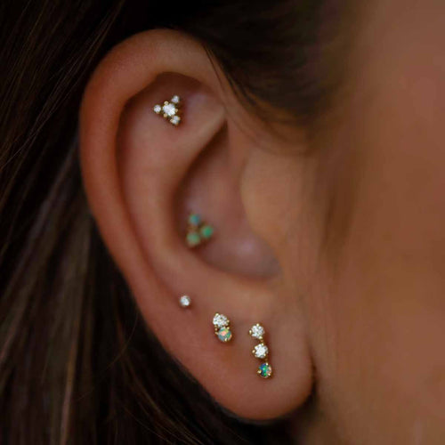 Opal & Diamond Two-Step Stud Earrings Image 2