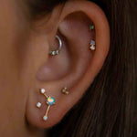 Opal & Diamond Two-Step Stud Earrings