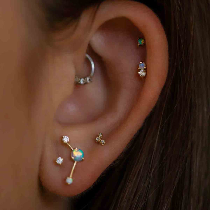 Opal & Diamond Two-Step Stud Earrings