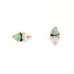 Opal & Diamond Two-Step Stud Earrings