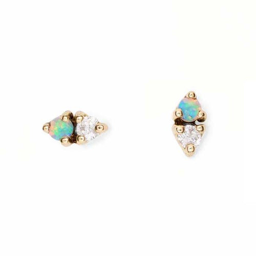 Opal & Diamond Two-Step Stud Earrings