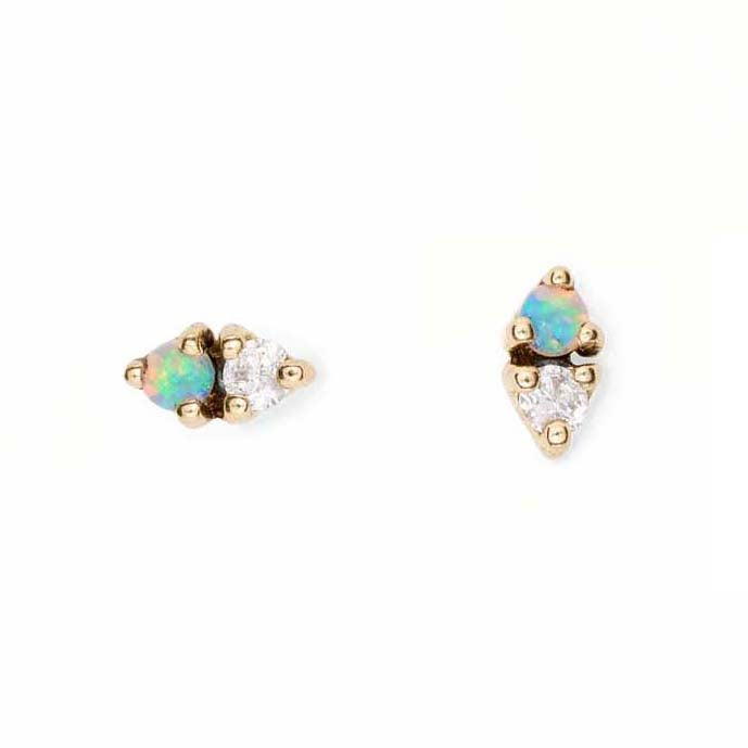 Opal & Diamond Two-Step Stud Earrings