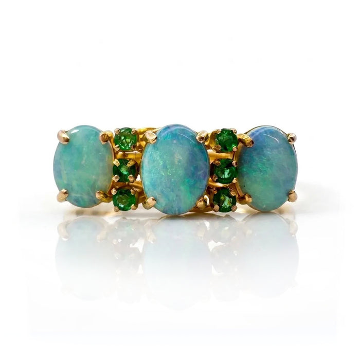 Three Stone Opal and Emerald Statement Ring