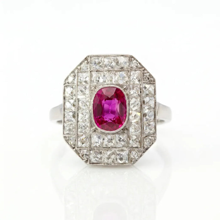 Burma Ruby and French Cut Diamond Statement Ring