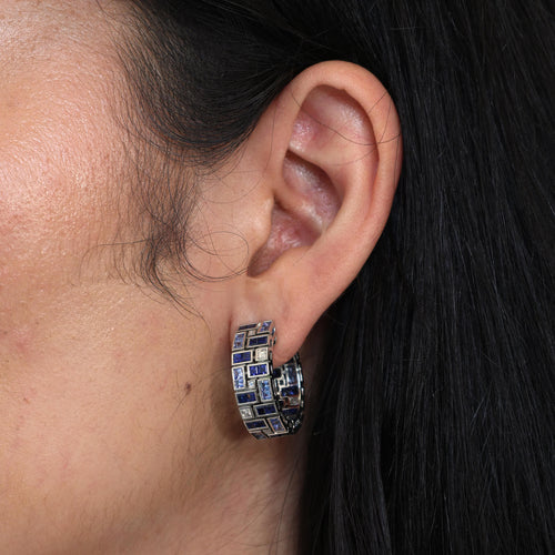 Blue Sapphire Masterpiece French Cut Clutch Earrings Image 2