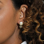 18K YELLOW GOLD DROP EARRINGS FEATURE 3.50TCW ROUGH CUT BROWN DIAMONDS AND ROUND PEARLS, BY SYLVA & CIE.
