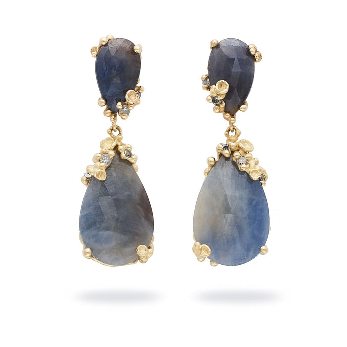 Sapphire and Diamond Encrusted Drop Earrings