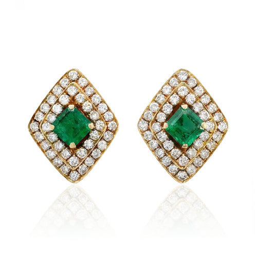 Emerald and Diamond Clip On Earrings