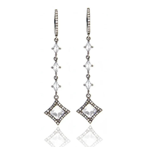 White Topaz and Diamond Drop Earrings