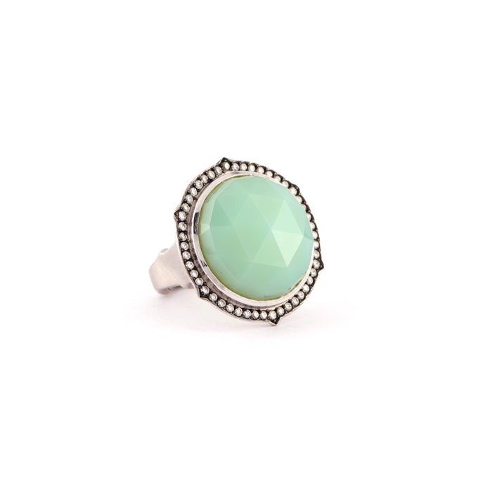 Chrysoprase & Diamond Halo Statement Ring
