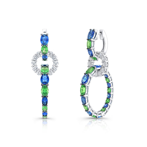 Blue Sapphire and Tsavorite American Glamour Triple Hoop Earrings