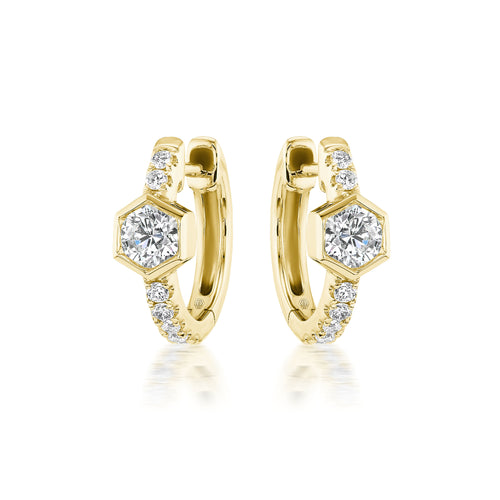 Diamond Hex Huggie Earrings
