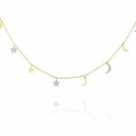 Star and Moon Diamond Charm Necklace
