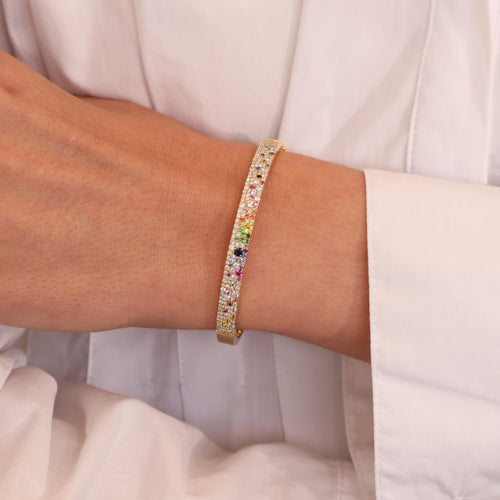 Rainbow Sapphire, Ruby, Tsavorite & Diamond Pave Bangle