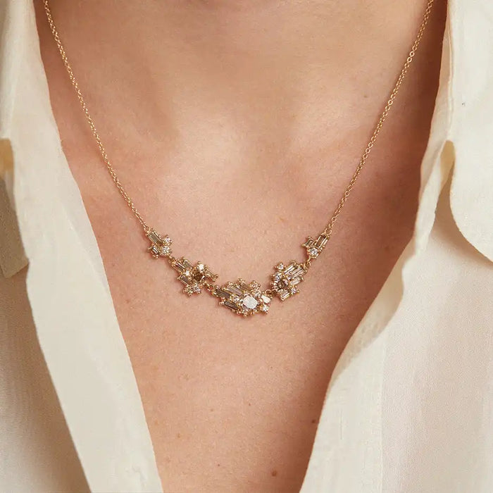 Sweeping Champagne and White Diamond Necklace