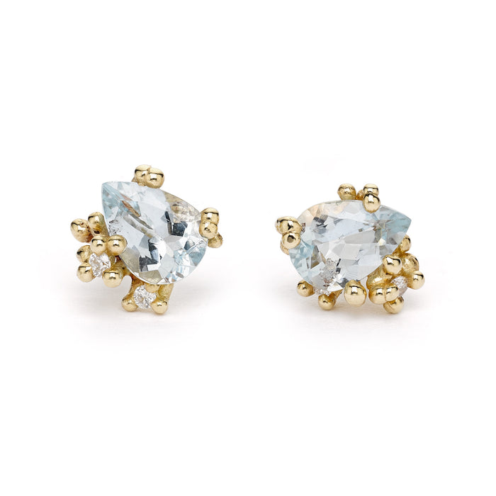 Aquamarine & Diamond Encrusted Stud Earrings