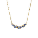 14K YELLOW GOLD GRANULE CLUSTER BAR NECKLACE FEATURING 0.51TCW OF SAPPHIRES ON A DELICATE CHAIN, BY RUTH TOMLINSON.