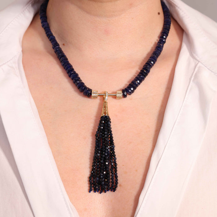 "Aguaviva" Tassel Pendant - Sapphires and White Diamonds