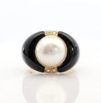 Pearl, Black Onyx and Diamond Cocktail Ring