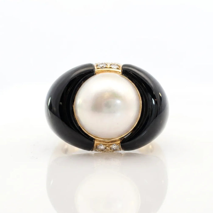Pearl, Black Onyx and Diamond Cocktail Ring