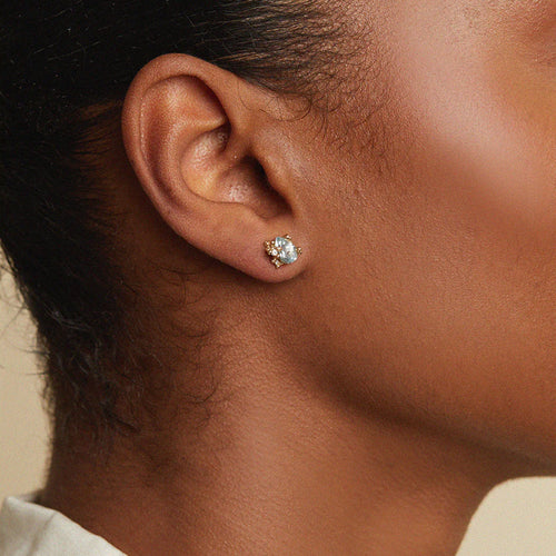 Aquamarine & Diamond Encrusted Stud Earrings Image 2