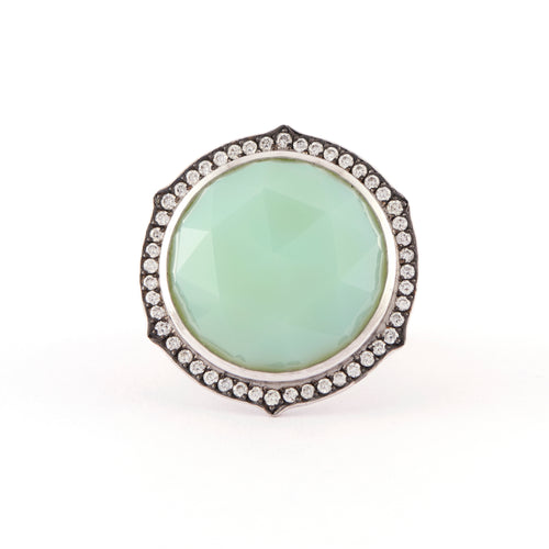 Chrysoprase & Diamond Halo Statement Ring