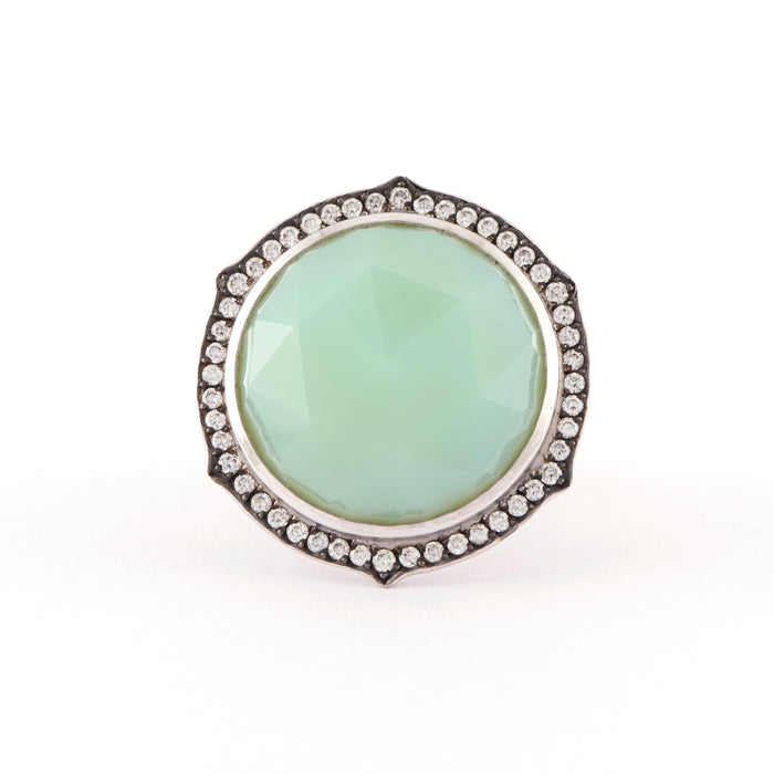 Chrysoprase & Diamond Halo Statement Ring