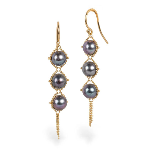 Textile Trio Earrings In Grey Akoya Pearl