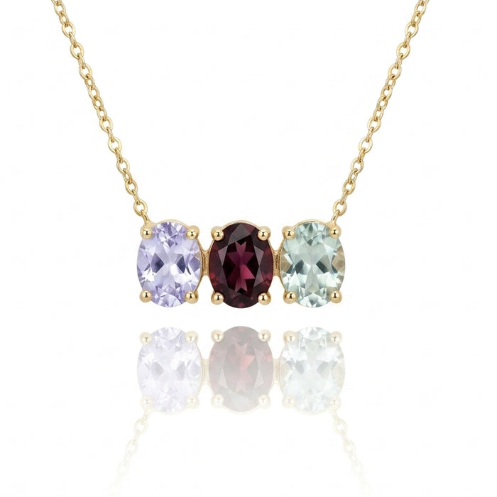 Sapphire & Spinel Three Stone Pendant Necklace