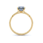 18K YELLOW GOLD HANDCRAFTED "LAUREL CATHEDRAL" 4-PRONG ENGAGEMENT RING WITH 0.01TCW ROUND BRILLIANT DIAMOND ACCENTS AND MILGRAIN DETAIL FEATURING A 1.96CT LIGHT BLUE CUSHION CUT MONTANA SAPPHIRE BY ERIKA WINTERS.