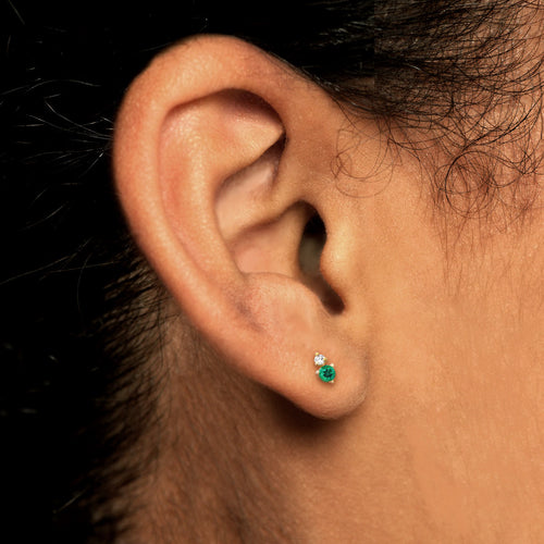 Emerald & Diamond Stud Earrings Image 2