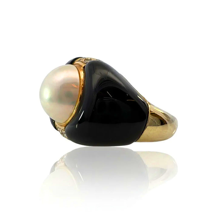 Pearl, Black Onyx and Diamond Cocktail Ring