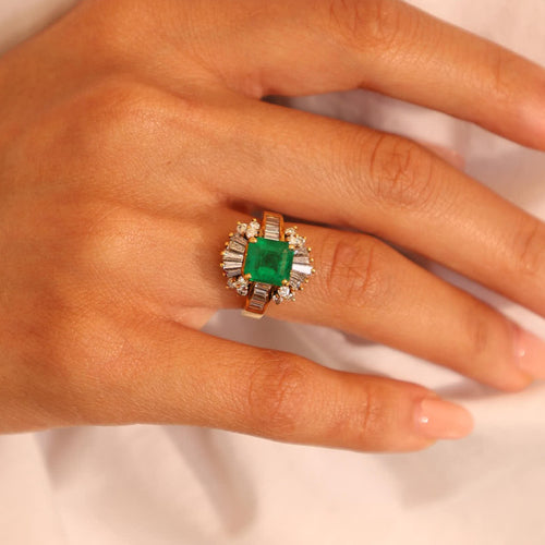 Emerald and Diamond Cocktail Ring Image 2