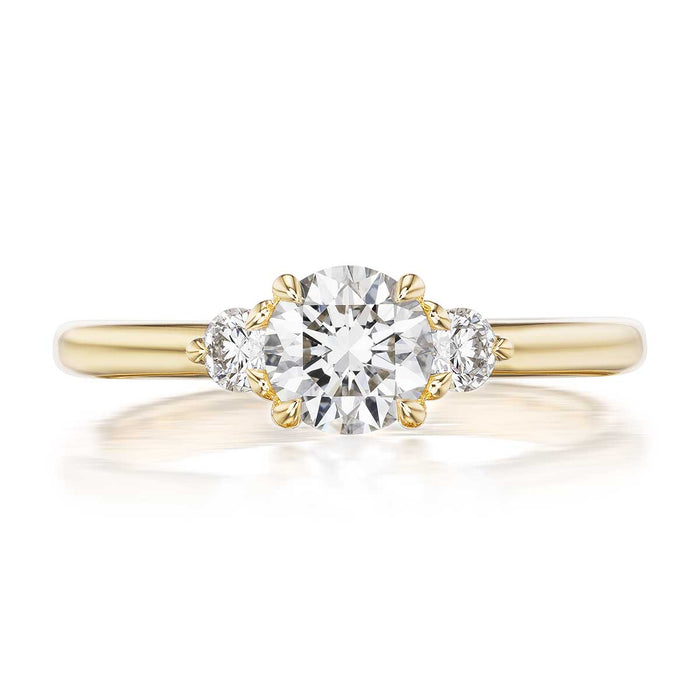 Petite Elizabeth 0.70ct Round Cut Diamond Three Stone Engagement Ring