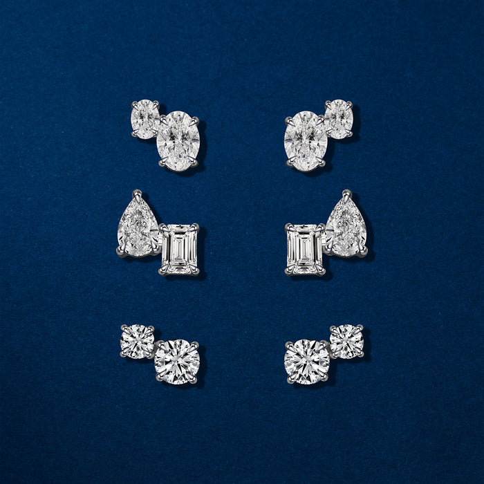 Duo Diamond Oval Stud Earrings