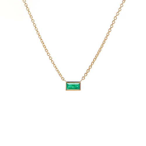 Emerald Baguette Bezel Pendant Necklace