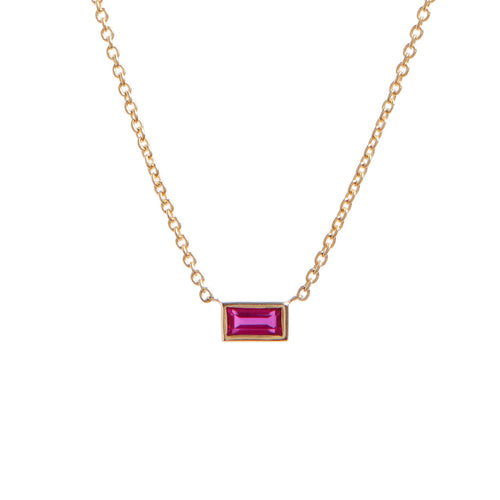 Ruby Baguette Bezel Pendant Necklace