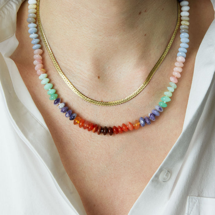 Multicolor Opal Bead Strand Necklace